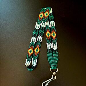 Artisan Beaded Green, White, Red, Yellow Lanyard